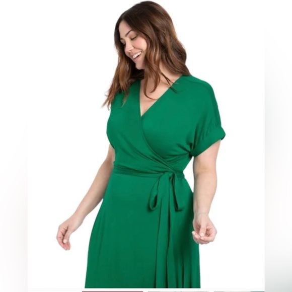 ELOQUII 🆕 Plus Size Emerald Jersey V-neck Cap Sleeve Wrap Maxi. Sz …$ Firm - Picture 2 of 6